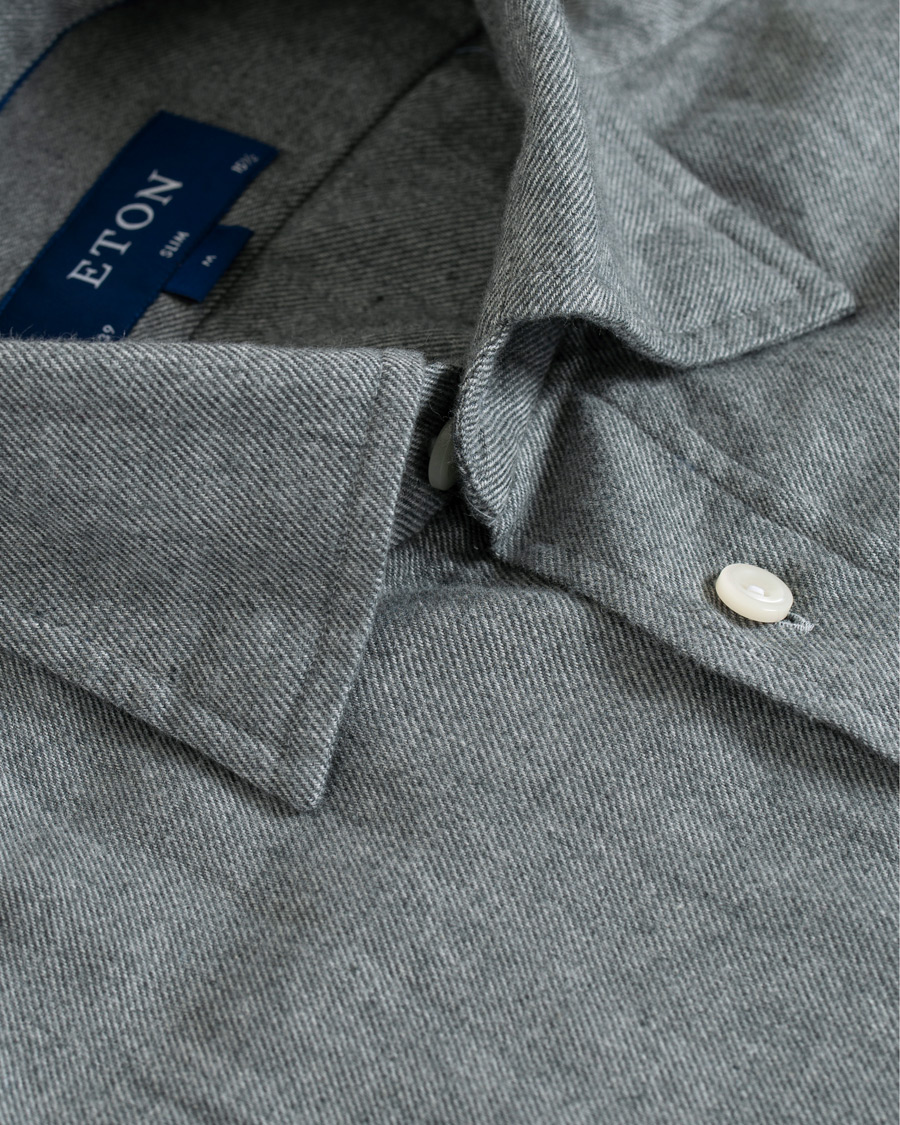 Homme | Chemises | Eton | Slim Fit Flannel Button Under Shirt Light Grey