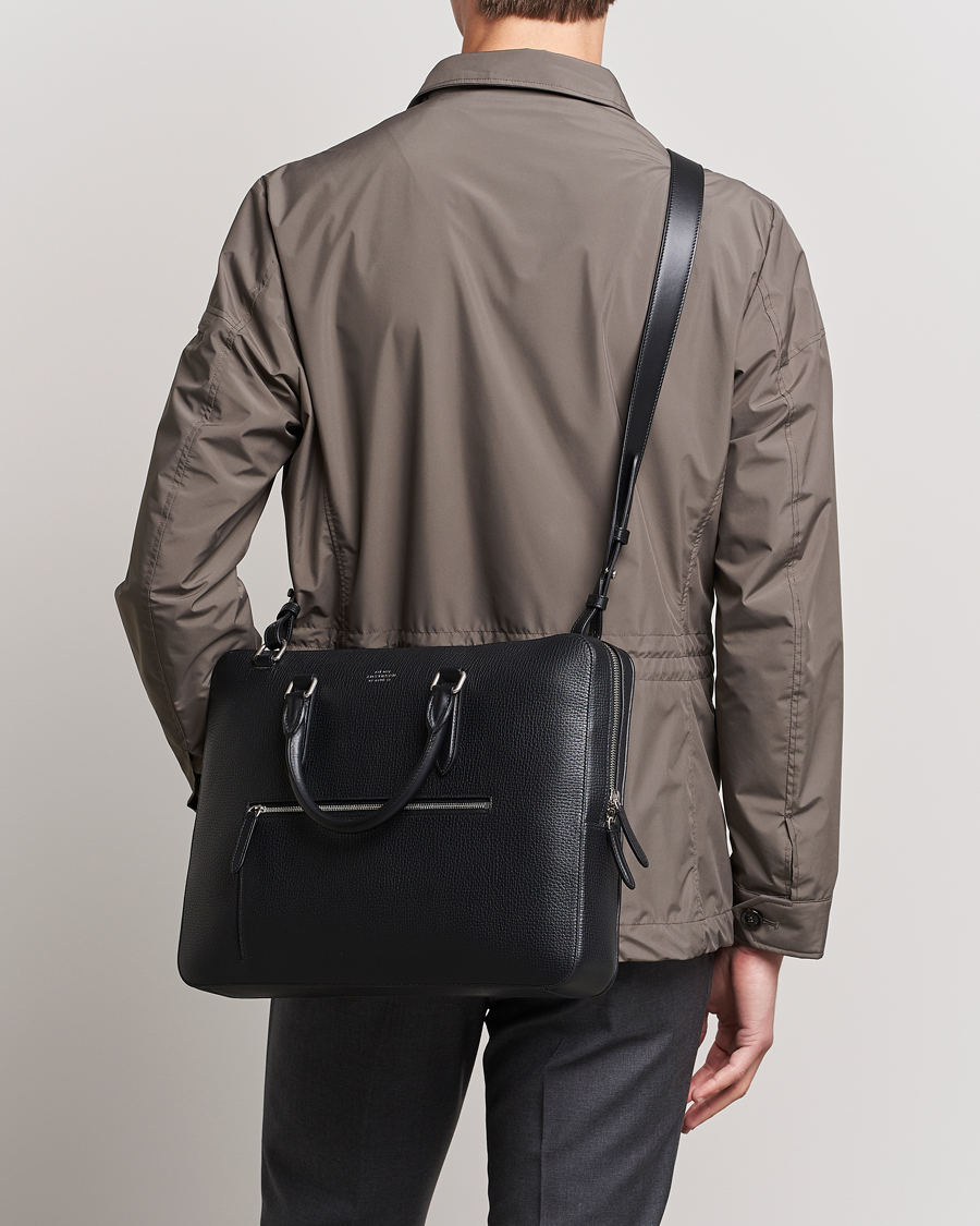 Homme | Sacs d'affaires | Smythson | Ludlow Slim Briefcase With Zip Front Black