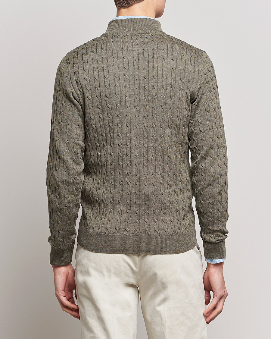 Homme | Pulls Et Tricots | Stenströms | Merino Wool Cable Half Zip Olive