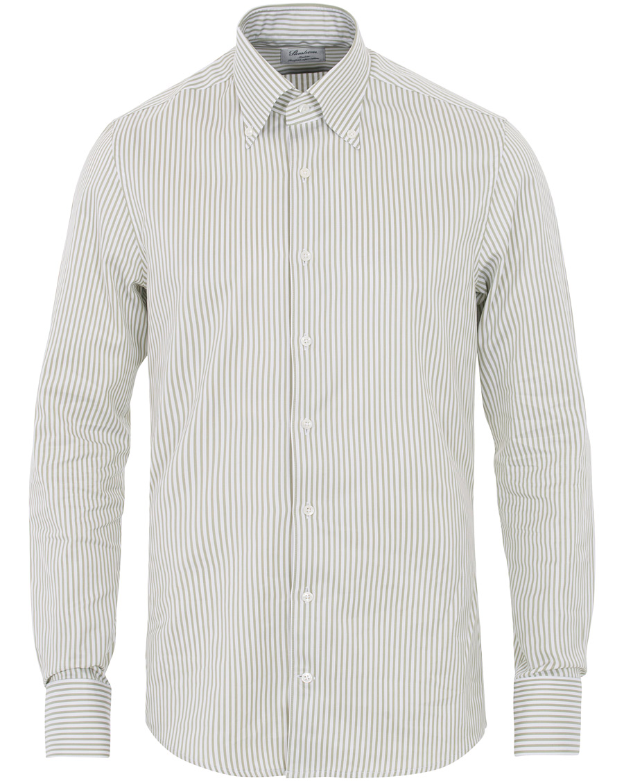 Homme | Chemises | Stenströms | Slimline Striped Twill Button Down Shirt Green