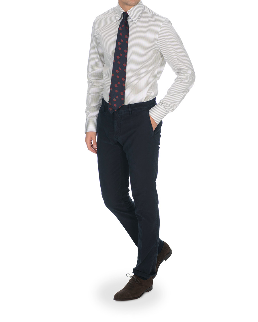 Homme | Chemises | Stenströms | Slimline Striped Twill Button Down Shirt Green