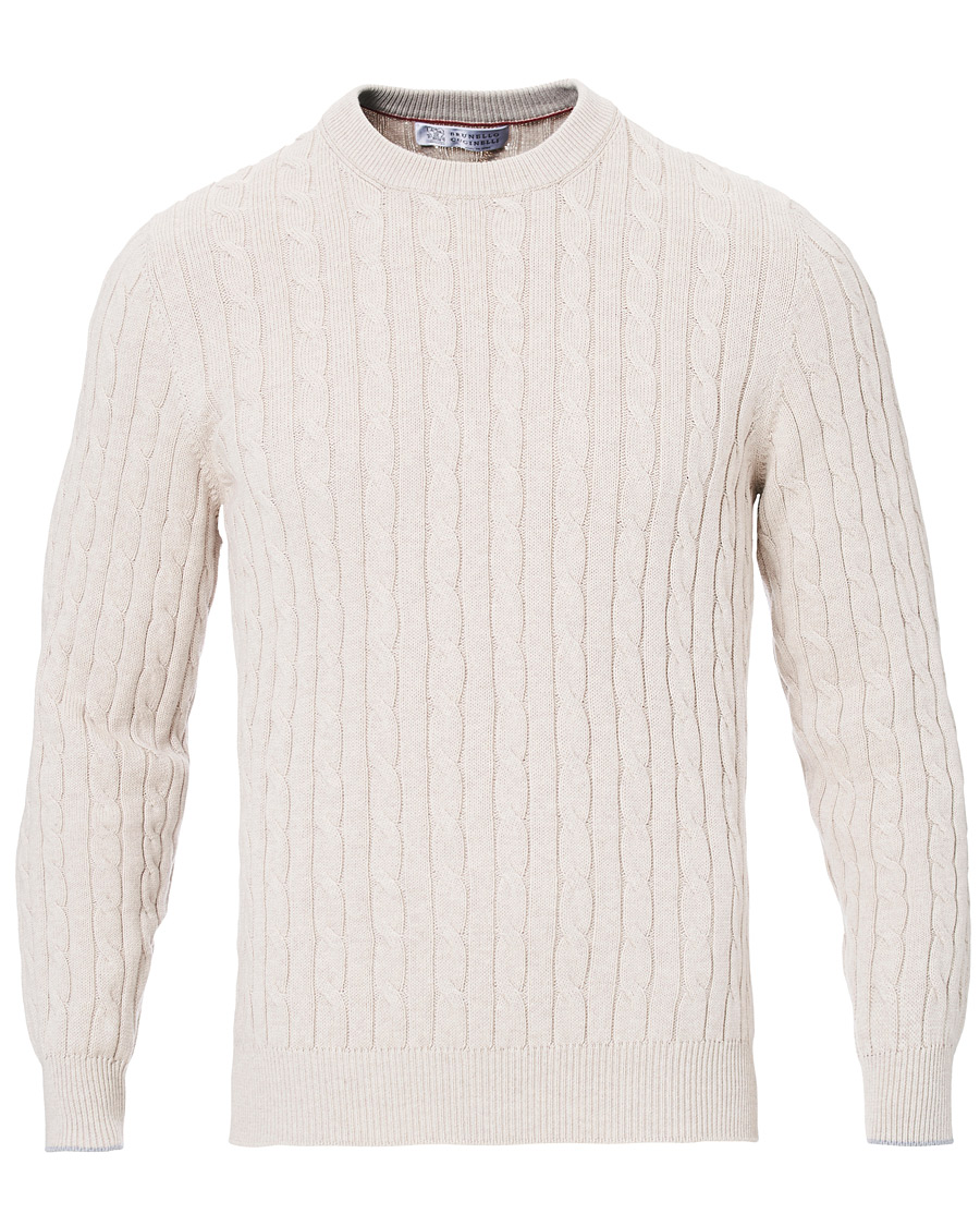 Homme | Pulls Et Tricots | Brunello Cucinelli | Crew Neck Cotton Cable Sweater Beige