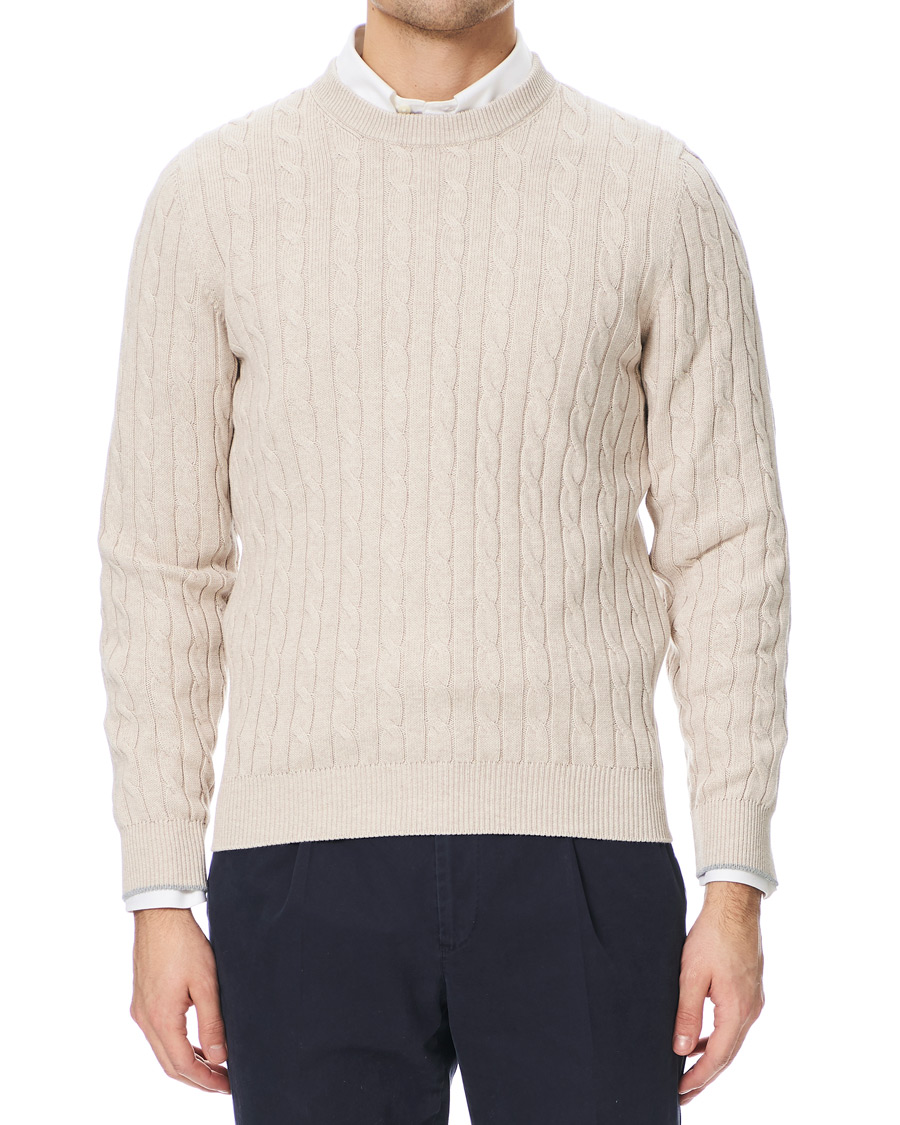 Homme | Pulls Et Tricots | Brunello Cucinelli | Crew Neck Cotton Cable Sweater Beige