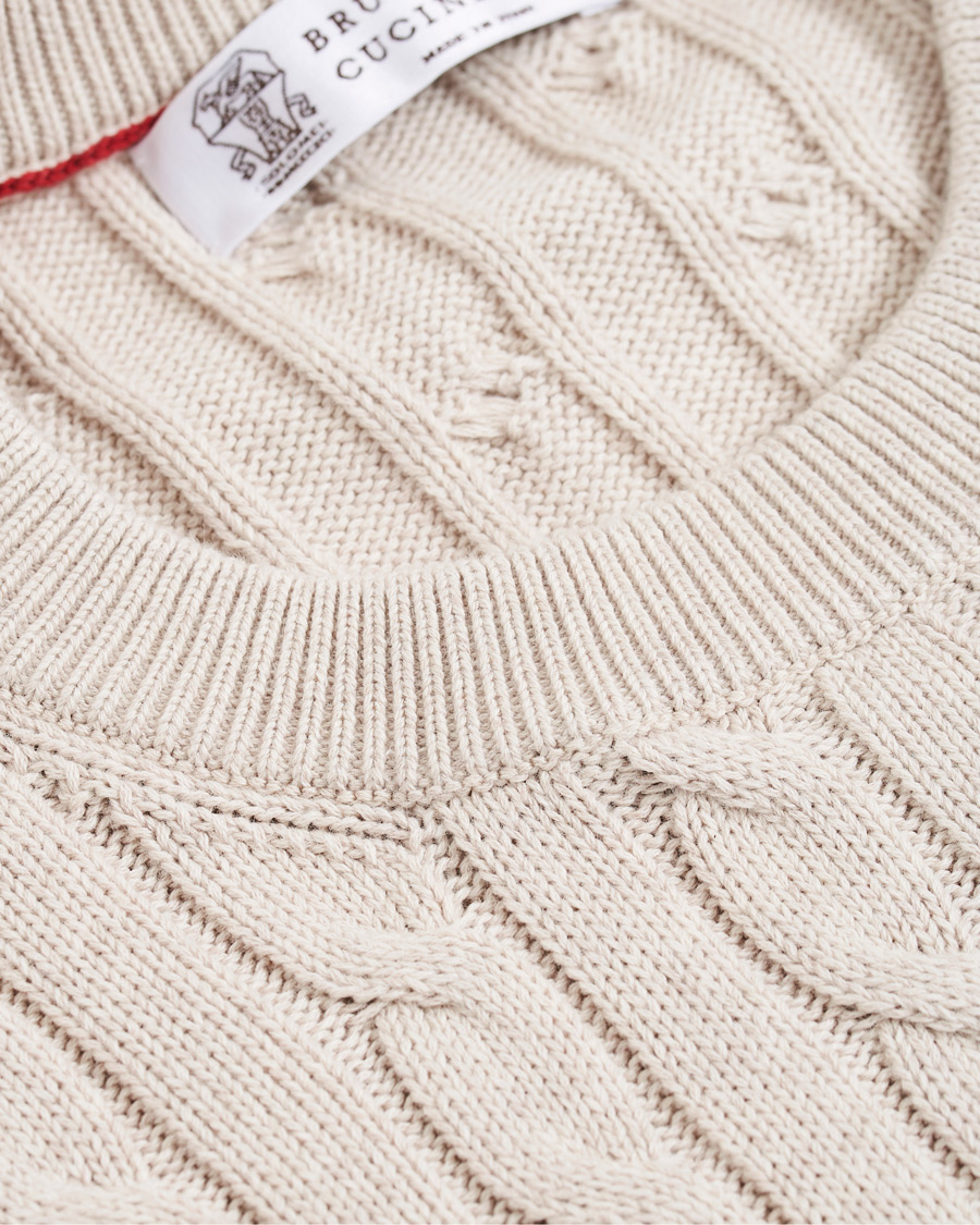 Homme | Pulls Et Tricots | Brunello Cucinelli | Crew Neck Cotton Cable Sweater Beige