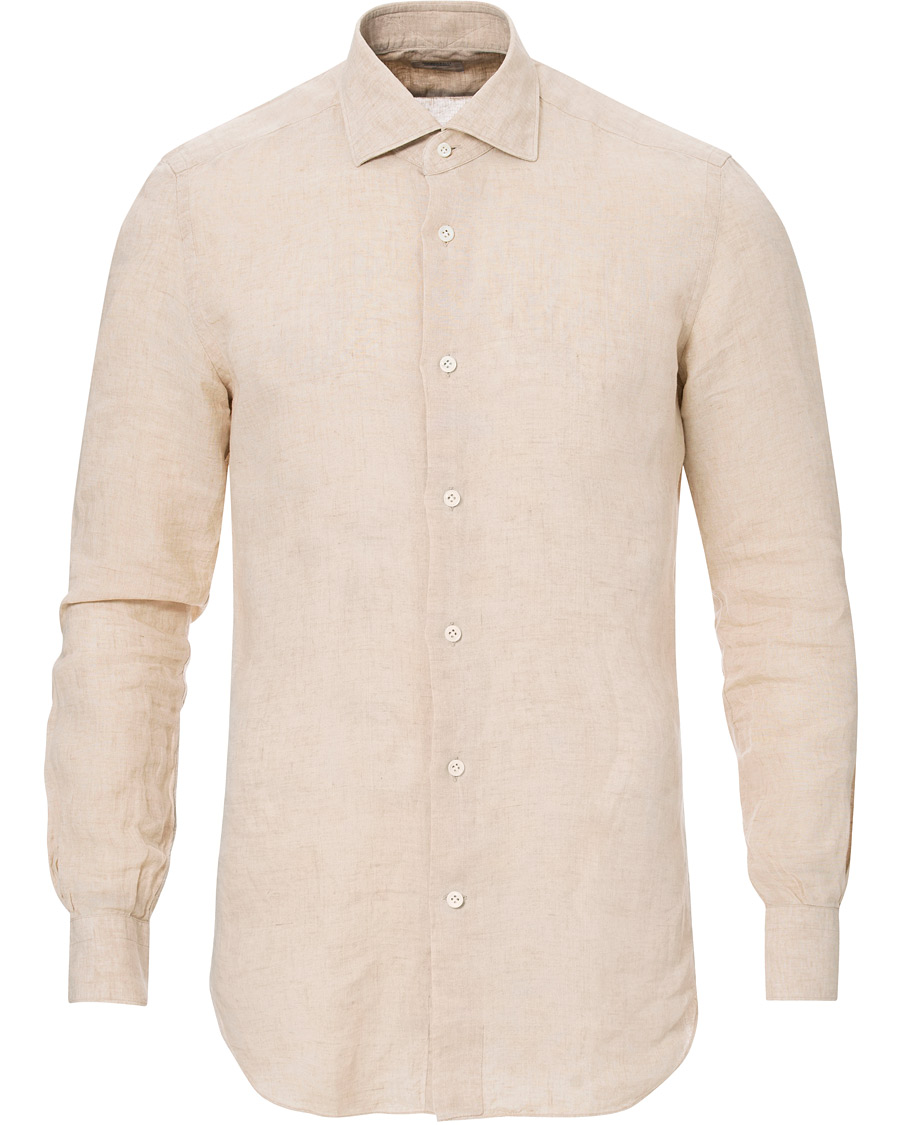Homme | Chemises | Mazzarelli | Linen Cut Away Shirt Sand