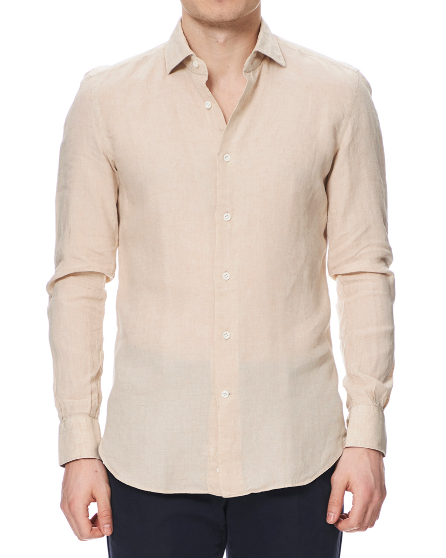 Homme | Chemises | Mazzarelli | Linen Cut Away Shirt Sand