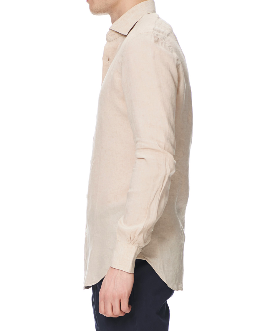 Homme | Chemises | Mazzarelli | Linen Cut Away Shirt Sand