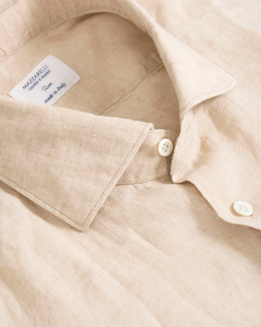 Homme | Chemises | Mazzarelli | Linen Cut Away Shirt Sand