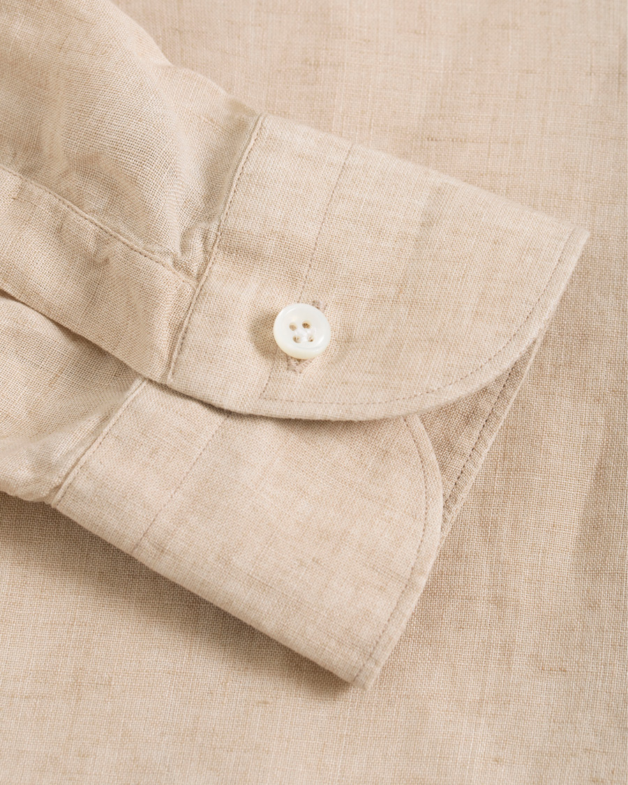 Homme | Chemises | Mazzarelli | Linen Cut Away Shirt Sand