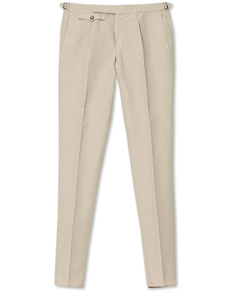 Homme | Pantalons | Incotex | Slim Fit Pleated Chinolino Trousers Beige