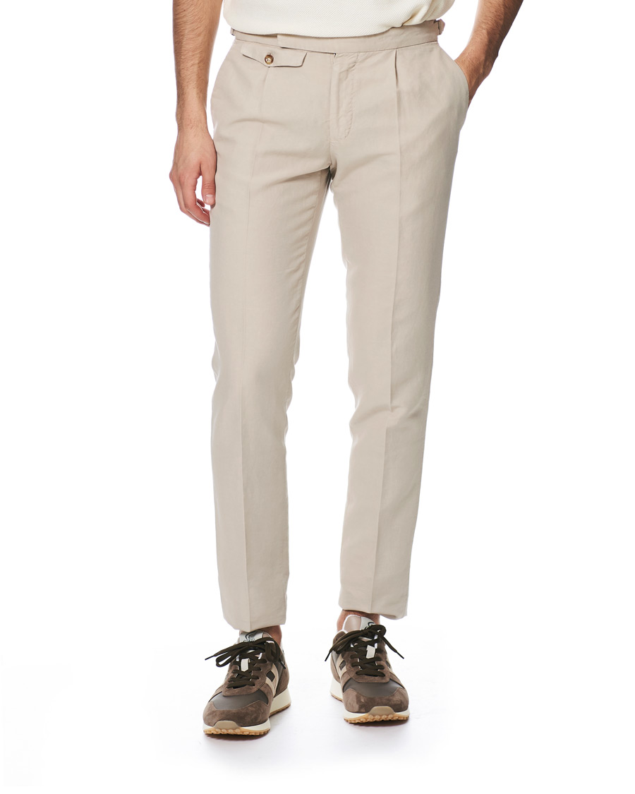 Homme | Pantalons | Incotex | Slim Fit Pleated Chinolino Trousers Beige
