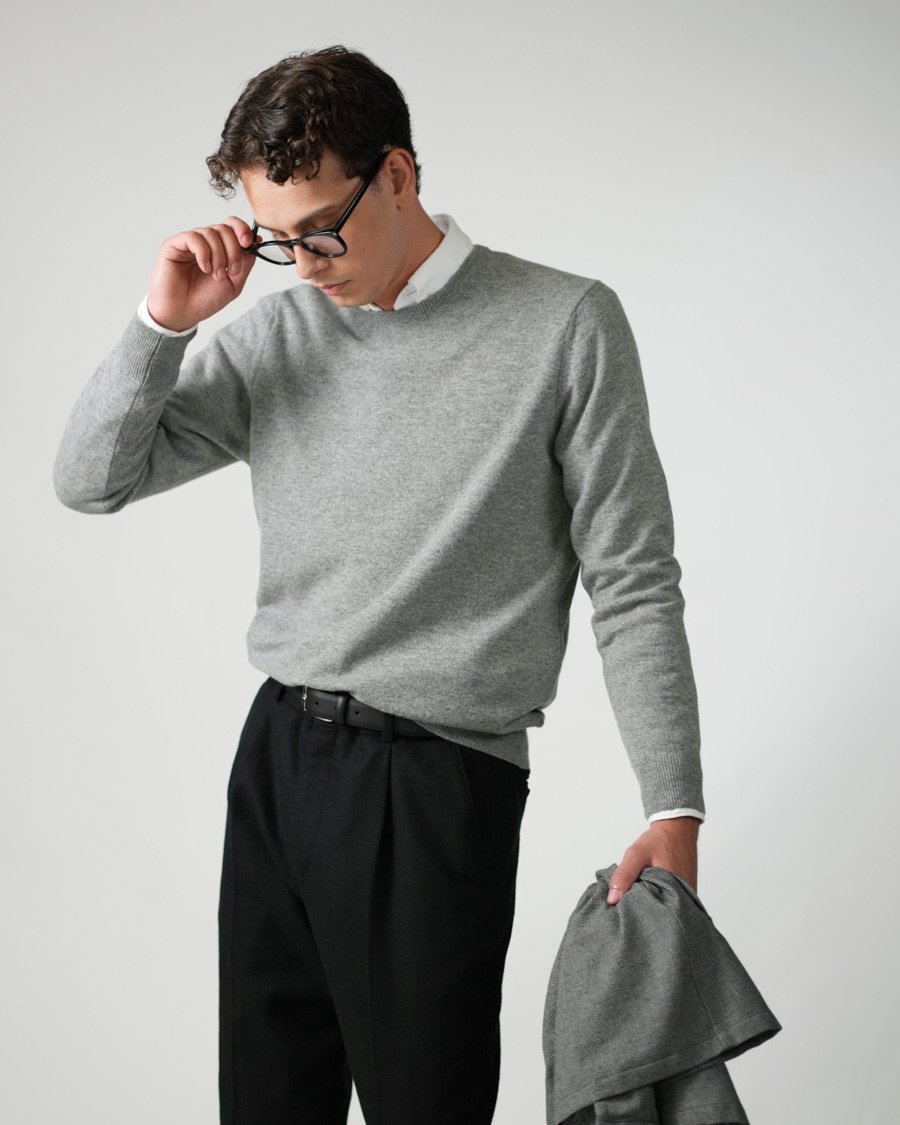 Homme | Pulls Et Tricots | Piacenza Cashmere | Cashmere Crew Neck Sweater Light Grey