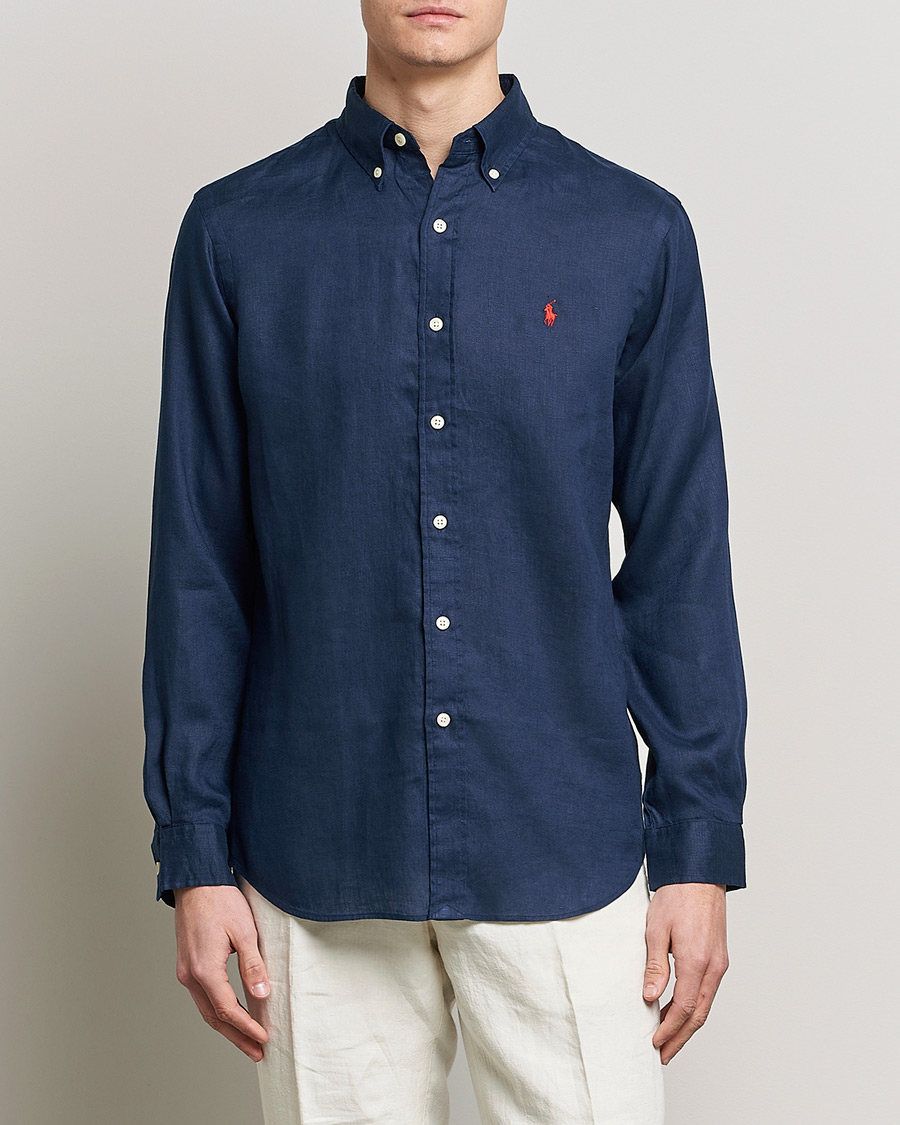 Homme |  | Polo Ralph Lauren | Custom Fit Linen Button Down Newport Navy