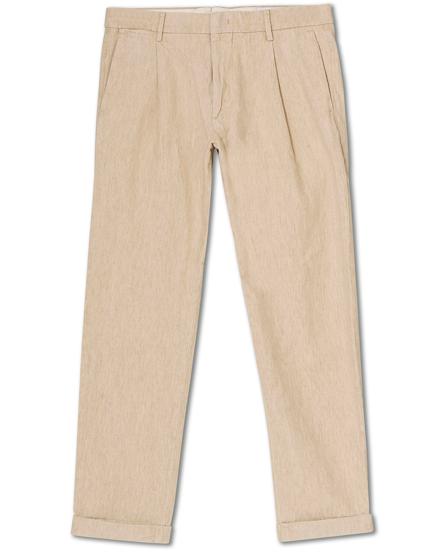 Homme | Pantalons | NN07 | Codo Linen/Cotton Pleated Turn Up Trousers Nature