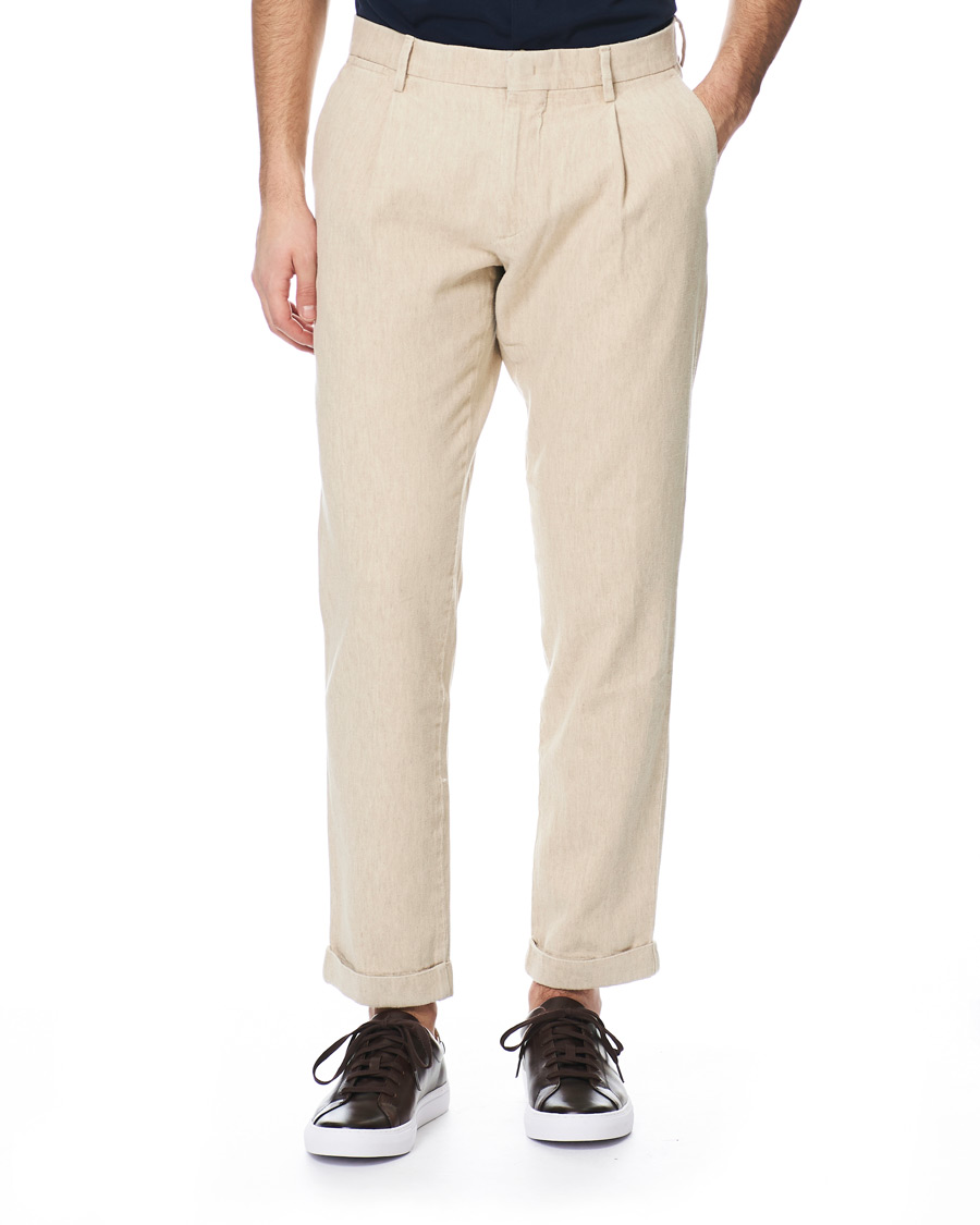 Homme | Pantalons | NN07 | Codo Linen/Cotton Pleated Turn Up Trousers Nature