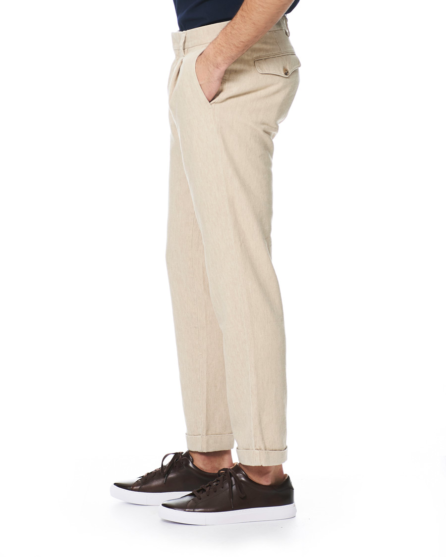 Homme | Pantalons | NN07 | Codo Linen/Cotton Pleated Turn Up Trousers Nature