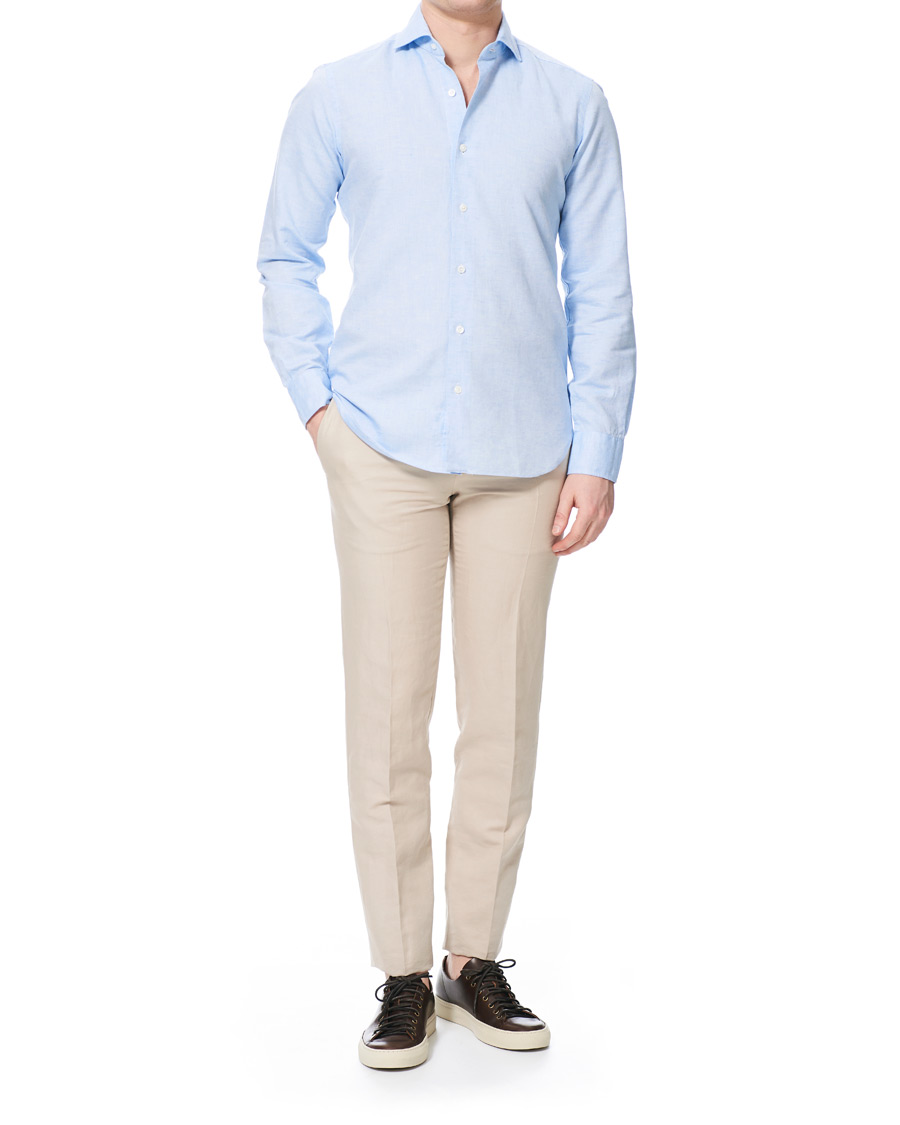 Homme | Chemises | Barba Napoli | Dandylife Slim Fit Cotton/Linen Shirt Blue