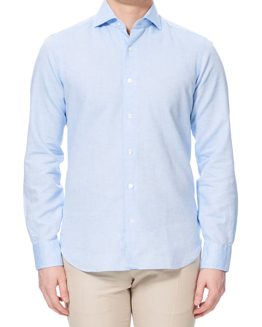 Homme | Chemises | Barba Napoli | Dandylife Slim Fit Cotton/Linen Shirt Blue