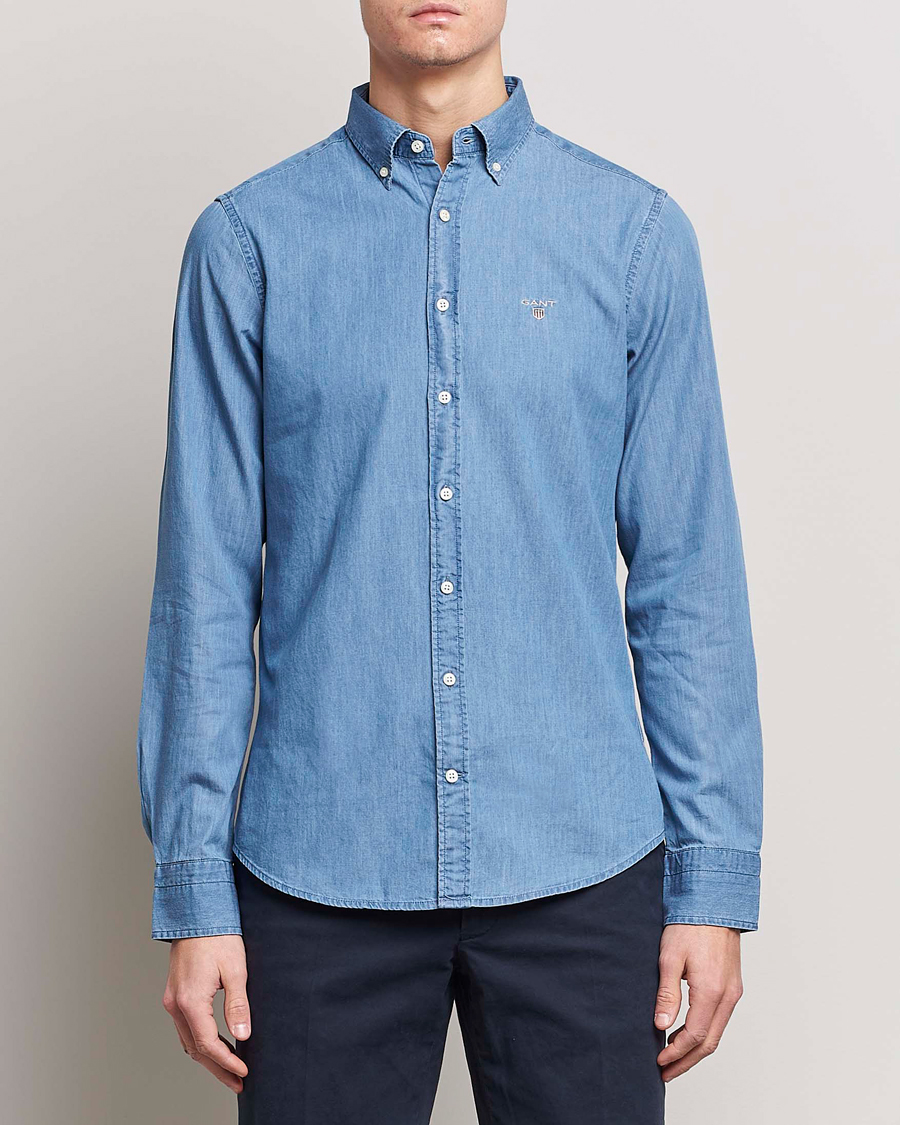 Homme | Chemises | Gant | Slim Fit Indigo Shirt Semi Light Blue