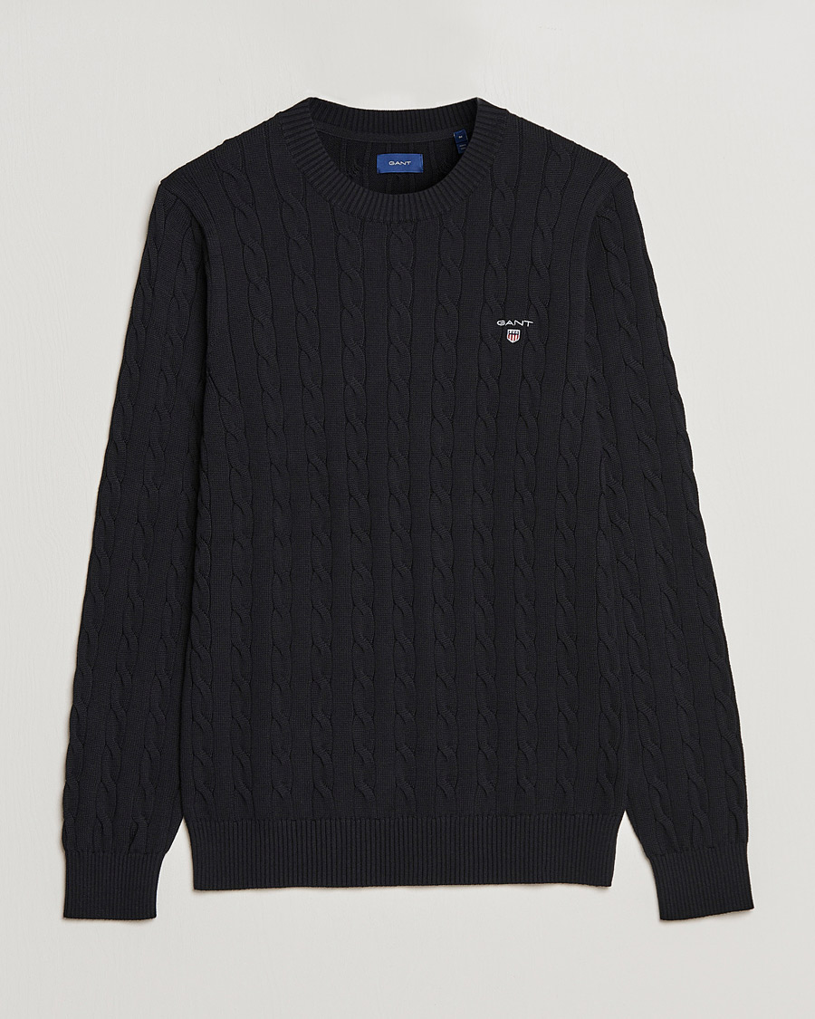 Homme | Pulls Et Tricots | GANT | Cotton Cable Crew Neck Pullover Black