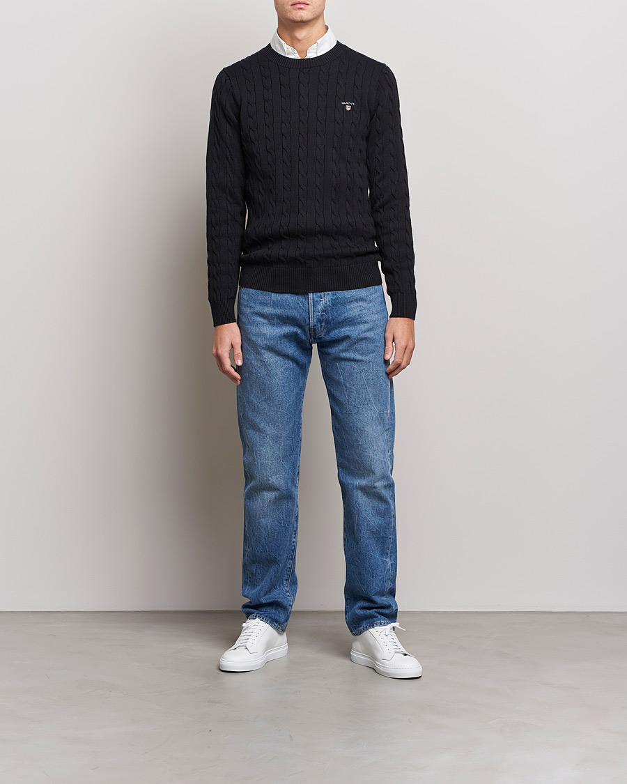 Homme | Pulls Et Tricots | GANT | Cotton Cable Crew Neck Pullover Black