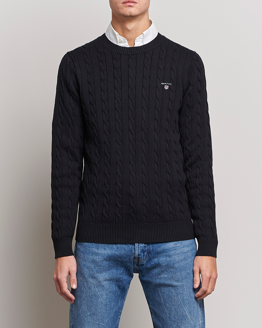Homme | Pulls Et Tricots | GANT | Cotton Cable Crew Neck Pullover Black