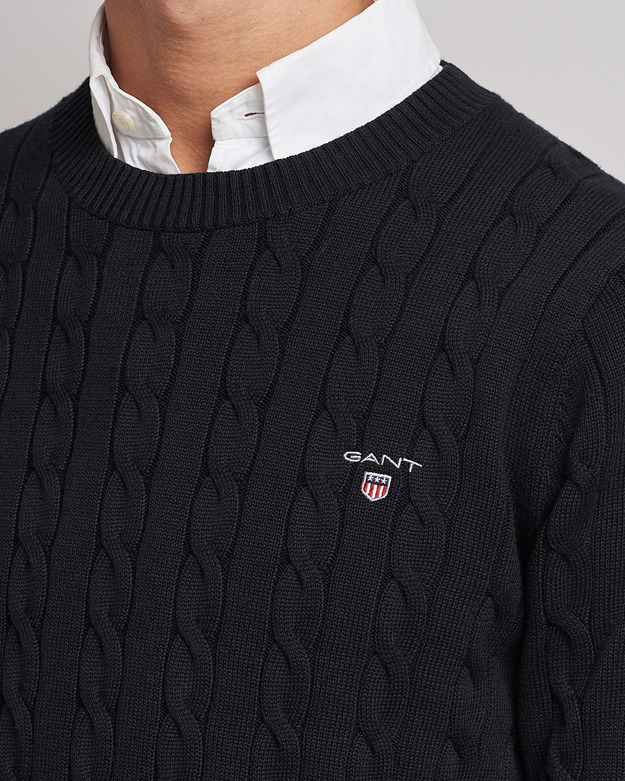 Homme | Pulls Et Tricots | GANT | Cotton Cable Crew Neck Pullover Black