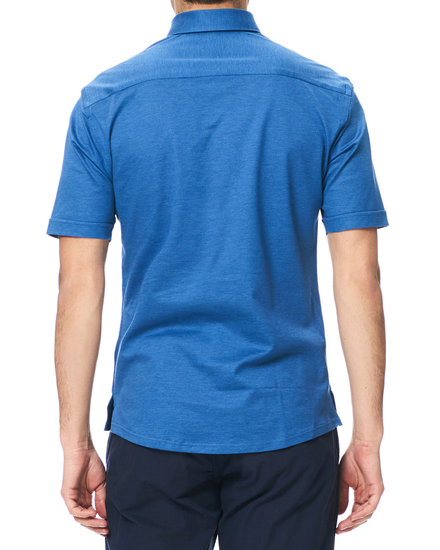 Homme | Polos | Eton | Slim Fit Short Sleeve Pique Shirt Blue