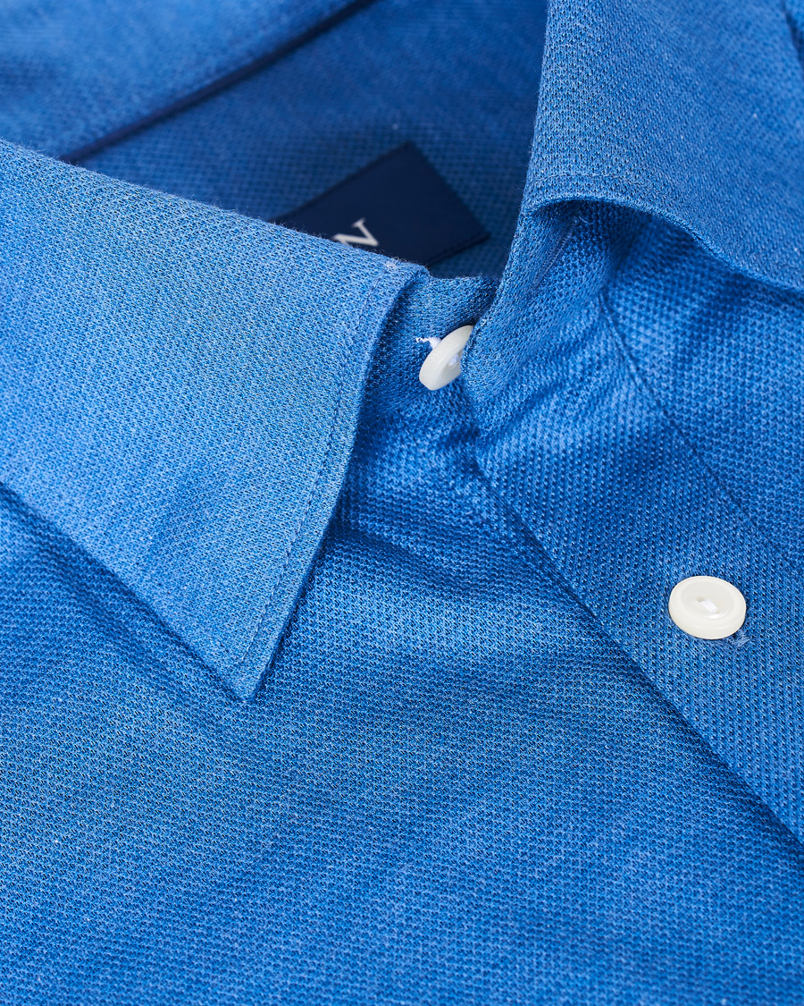 Homme | Polos | Eton | Slim Fit Short Sleeve Pique Shirt Blue