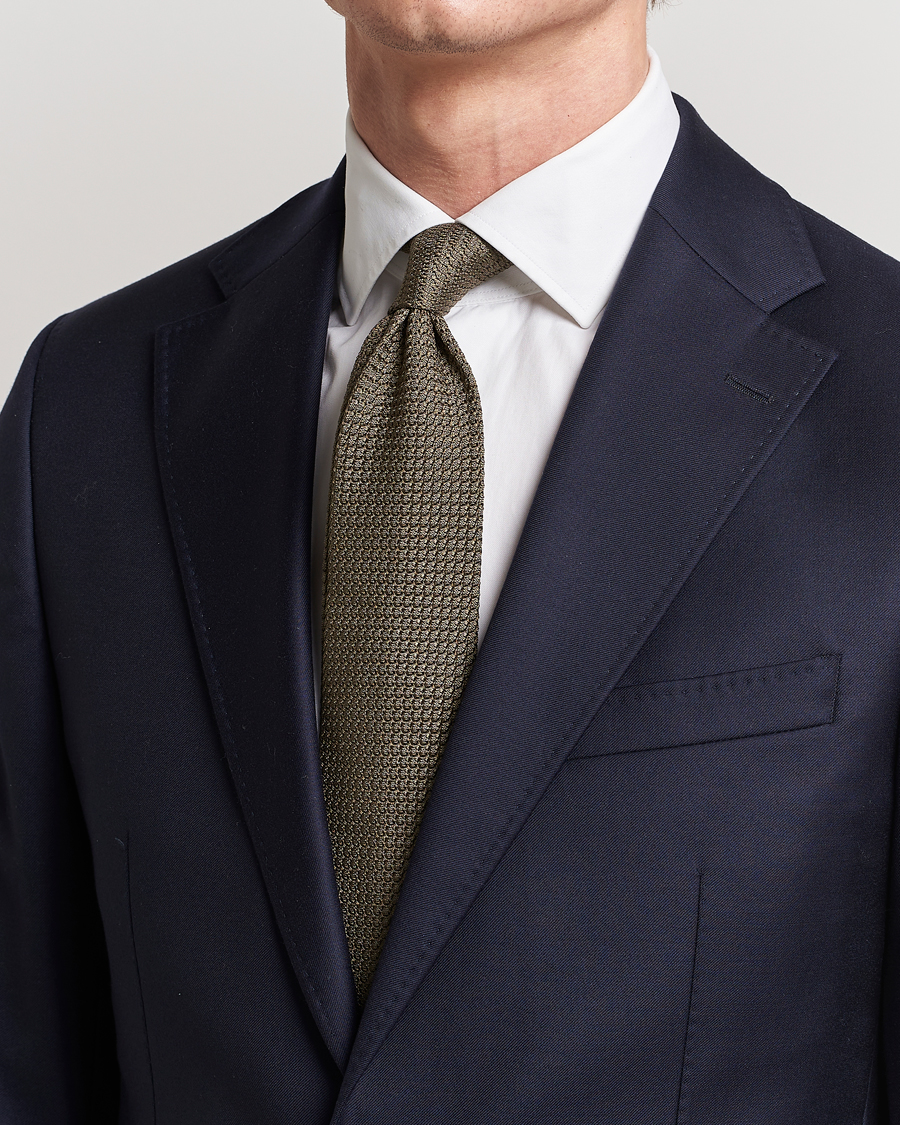 Homme | Cravates | Amanda Christensen | Silk Grenadine 8 cm Tie Olive