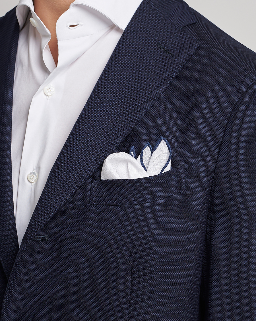 Homme | Pochettes De Costume | Amanda Christensen | Linen Paspoal Pocket Square White/Navy