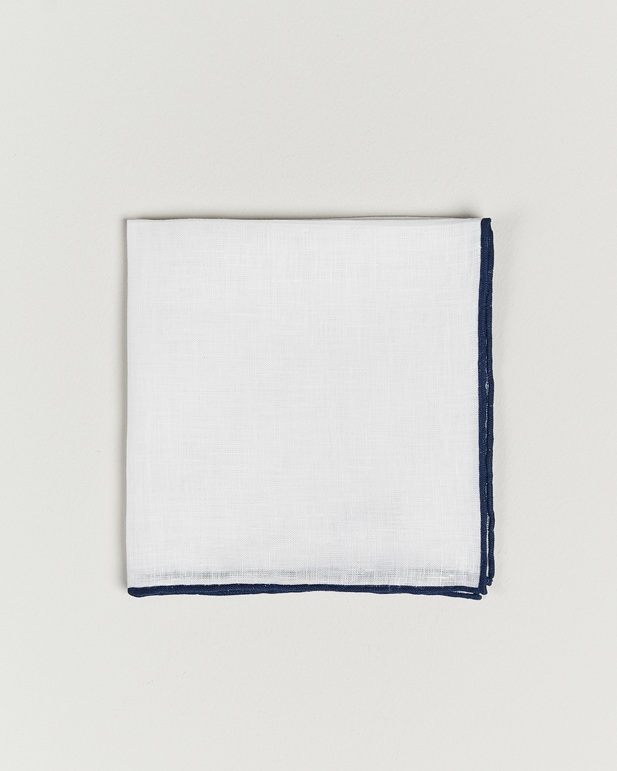 Homme | Amanda Christensen Linen Paspoal Pocket Square White/Navy | Amanda Christensen | Linen Paspoal Pocket Square White/Navy