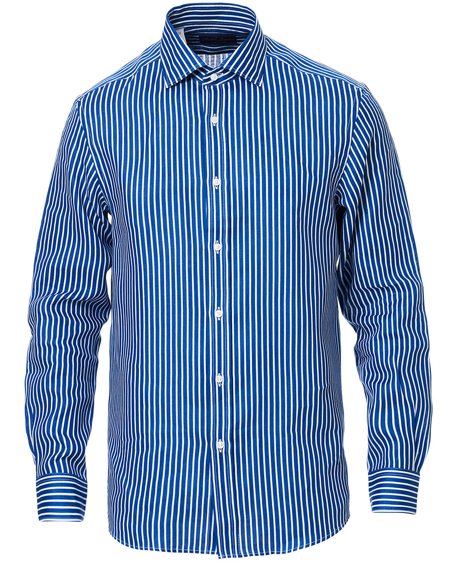 Homme | Chemises | Ralph Lauren Purple Label | Bengal Stripe Linen Shirt Blue/White