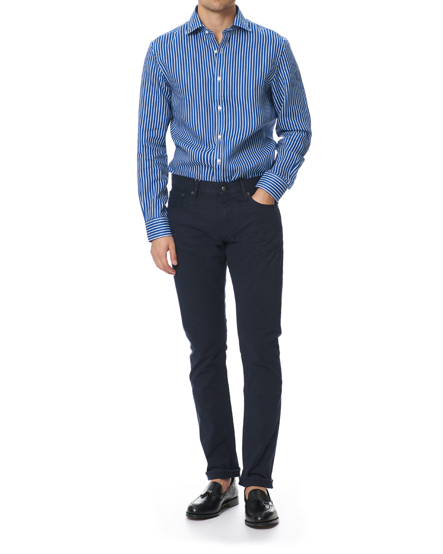 Homme | Chemises | Ralph Lauren Purple Label | Bengal Stripe Linen Shirt Blue/White