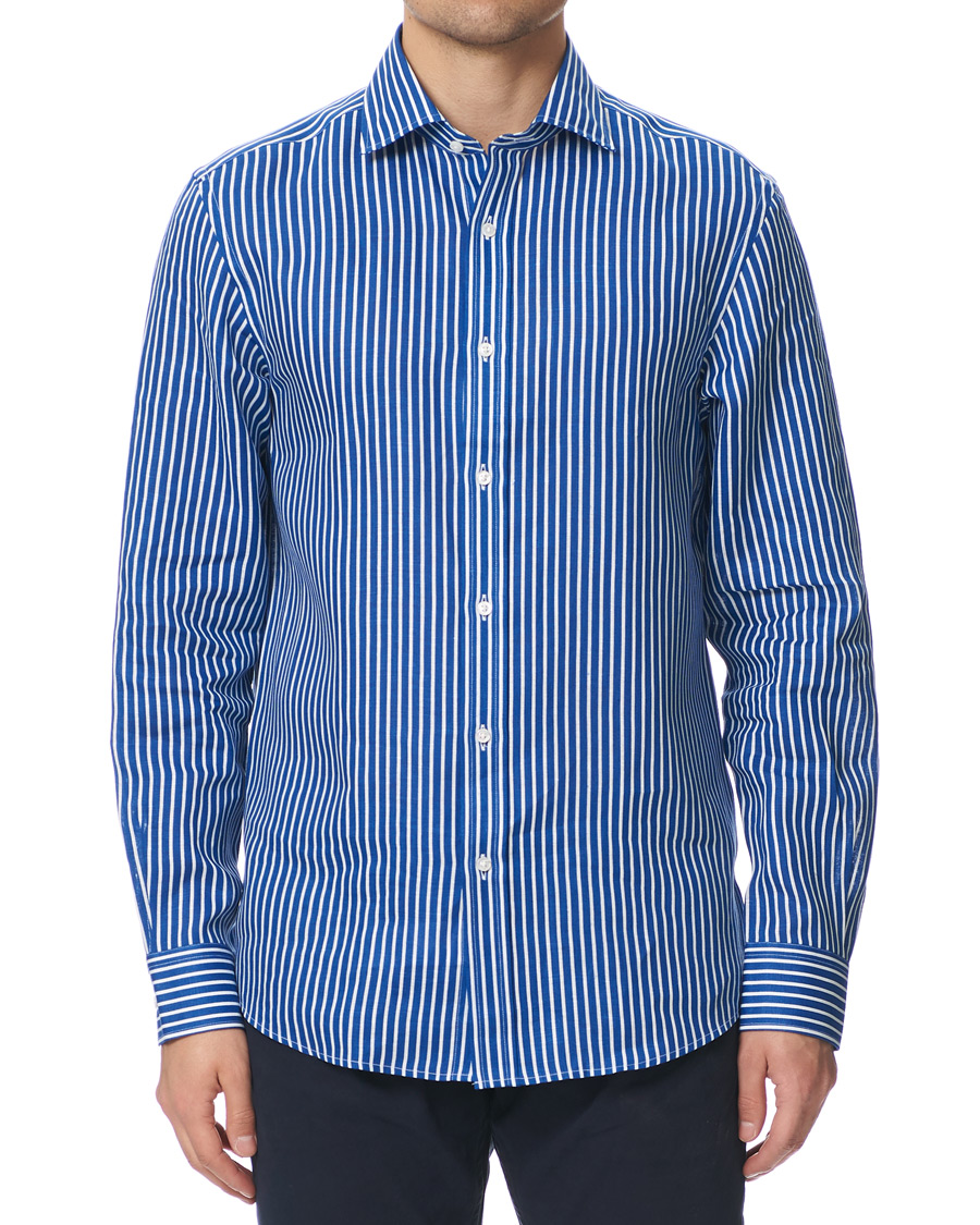 Homme | Chemises | Ralph Lauren Purple Label | Bengal Stripe Linen Shirt Blue/White