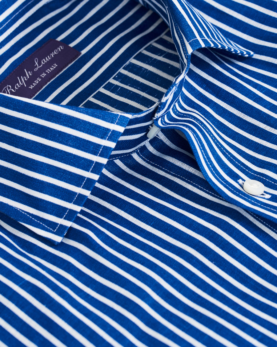 Homme | Chemises | Ralph Lauren Purple Label | Bengal Stripe Linen Shirt Blue/White