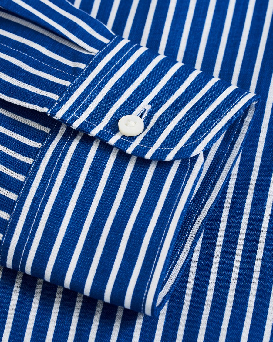 Homme | Chemises | Ralph Lauren Purple Label | Bengal Stripe Linen Shirt Blue/White