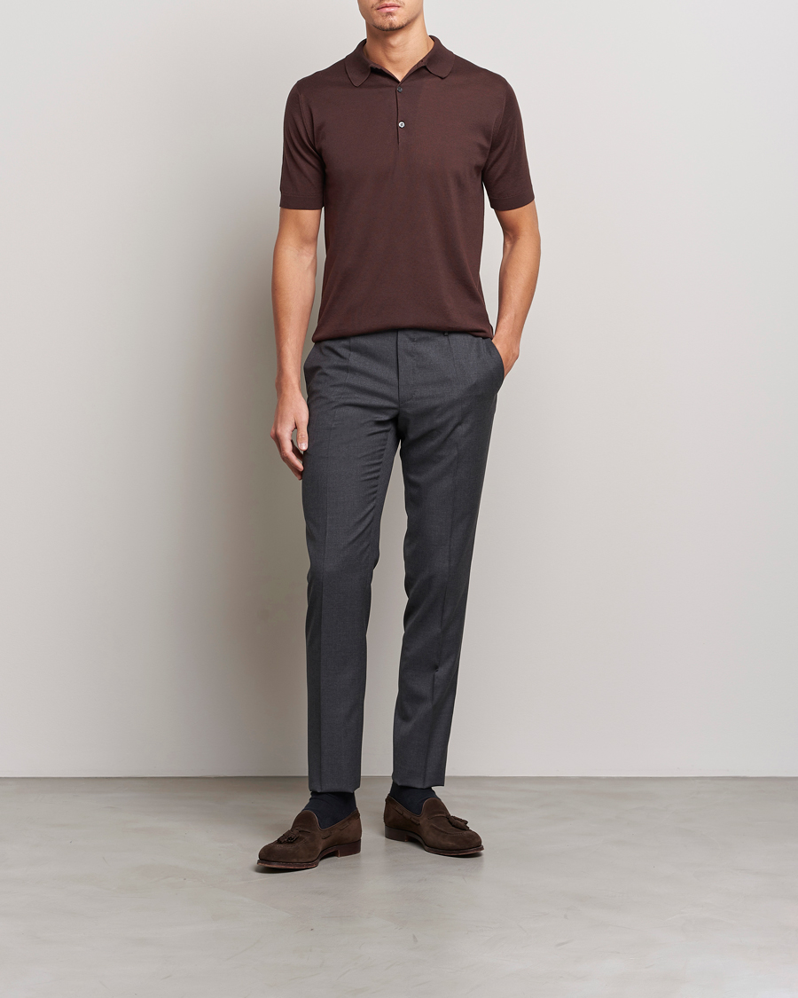 Homme | Polos | John Smedley | Adrian Slim Fit Sea Island Polo Coffee Bean