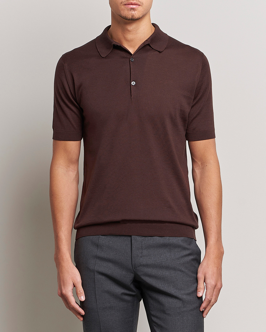 Homme | Polos | John Smedley | Adrian Slim Fit Sea Island Polo Coffee Bean