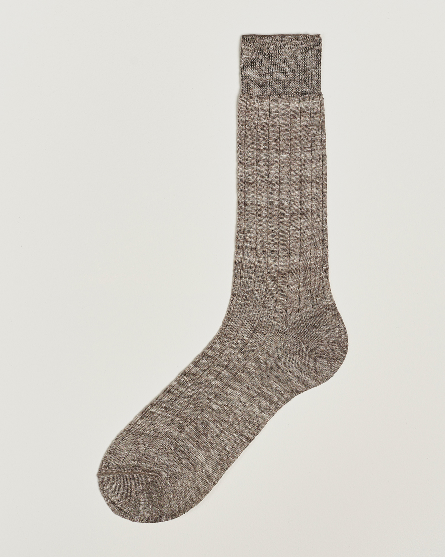 Homme | Sous-Vêtements Et Chaussettes | Bresciani | Linen Ribbed Short Socks Brown Melange