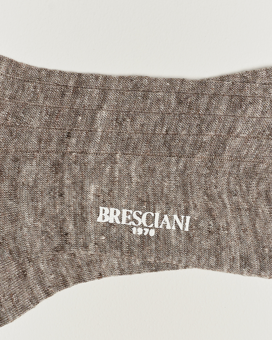 Homme | Cadeaux De Noël | Bresciani | Linen Ribbed Short Socks Brown Melange