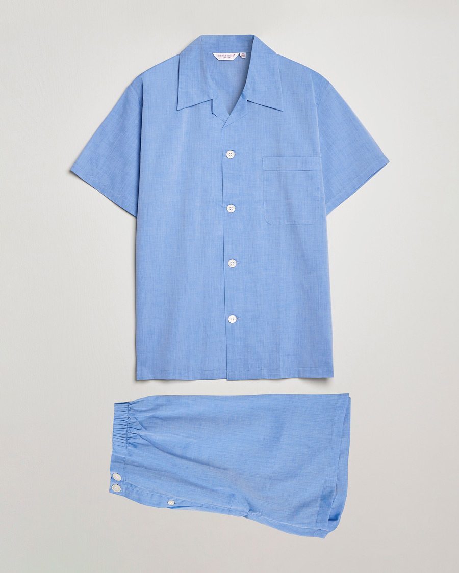 Homme | Peignoirs Et Pyjamas | Derek Rose | Shortie Cotton Pyjama Set Blue
