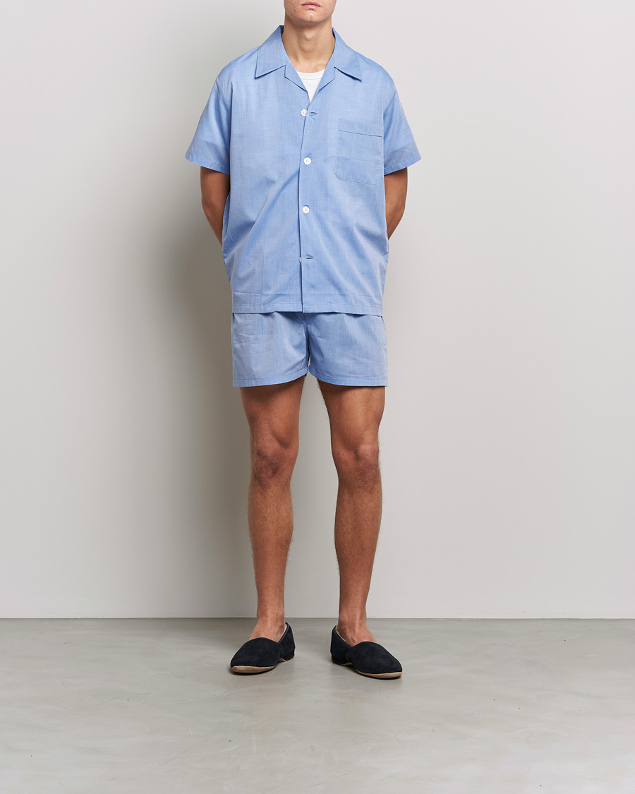 Homme | Peignoirs Et Pyjamas | Derek Rose | Shortie Cotton Pyjama Set Blue