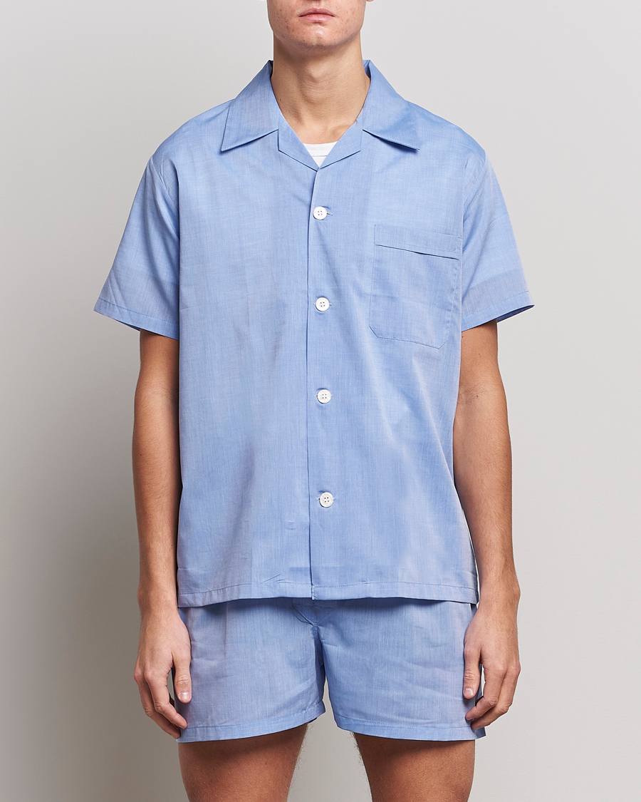 Homme | Loungewear | Derek Rose | Shortie Cotton Pyjama Set Blue
