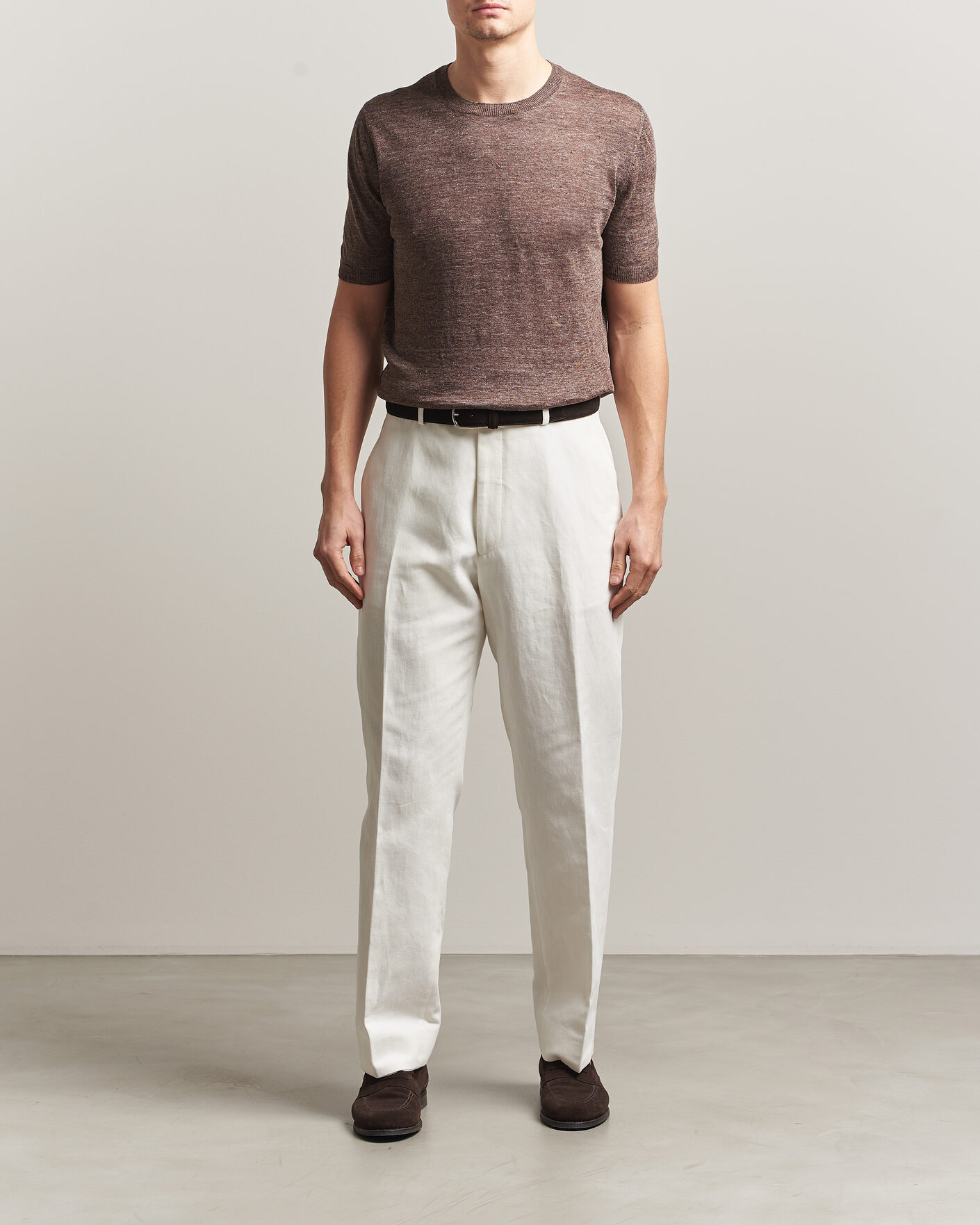 Homme | T-shirts | Gran Sasso | Crew Neck Linen Tee Light Brown