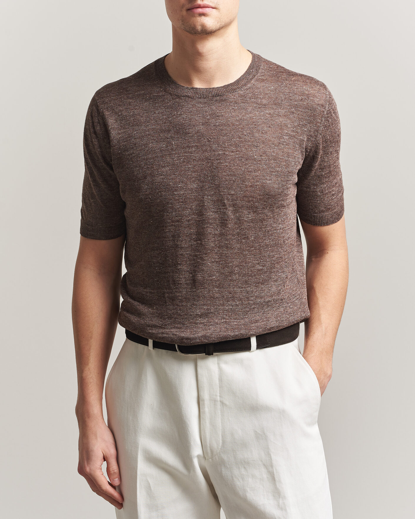 Homme | T-shirts | Gran Sasso | Crew Neck Linen Tee Light Brown