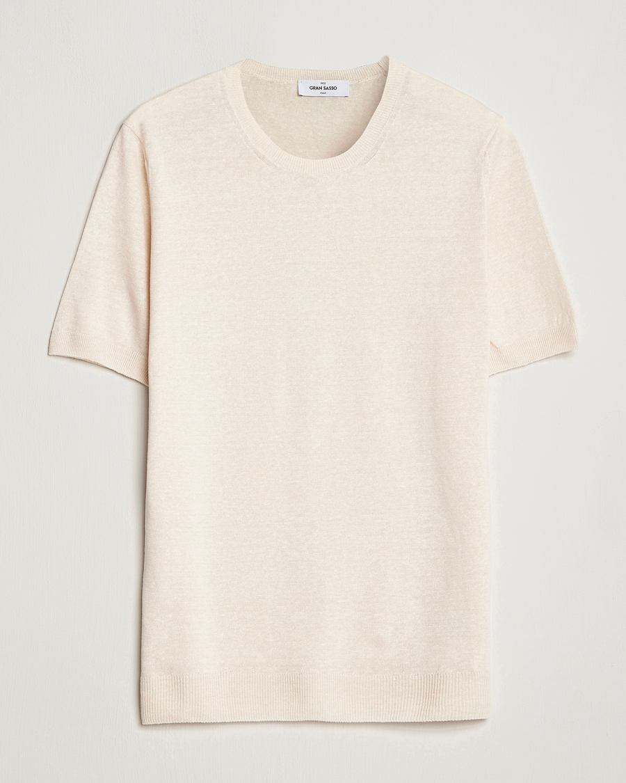 Homme | T-shirts | Gran Sasso | Cotton/Linen Knitted Tee Cream