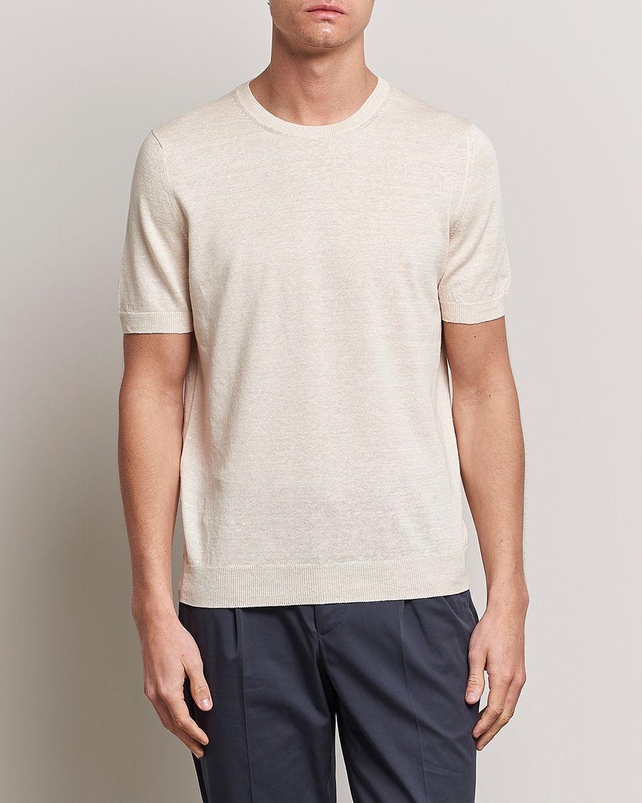 Homme | T-shirts | Gran Sasso | Cotton/Linen Knitted Tee Cream