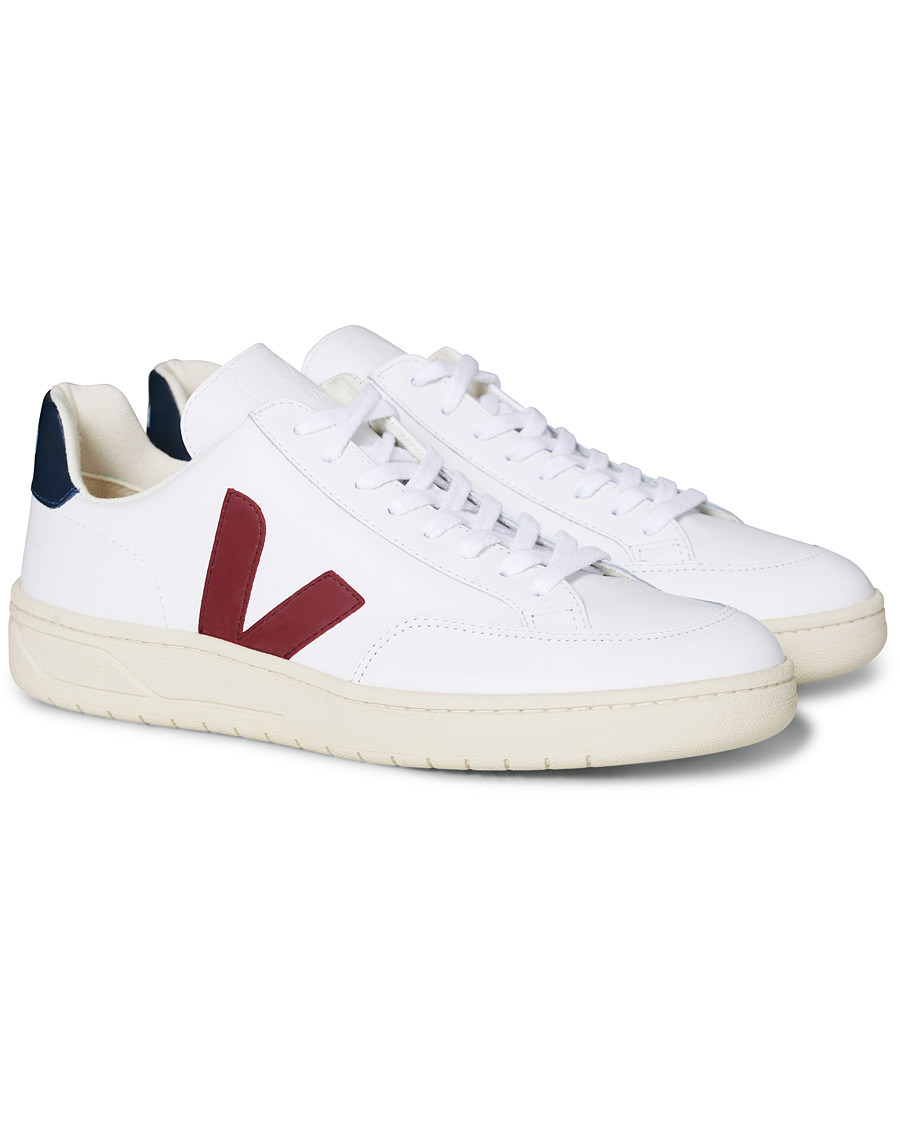Homme | Veja V-12 Leather Sneaker White Marsala/Nautico | Veja | V-12 Leather Sneaker White Marsala/Nautico