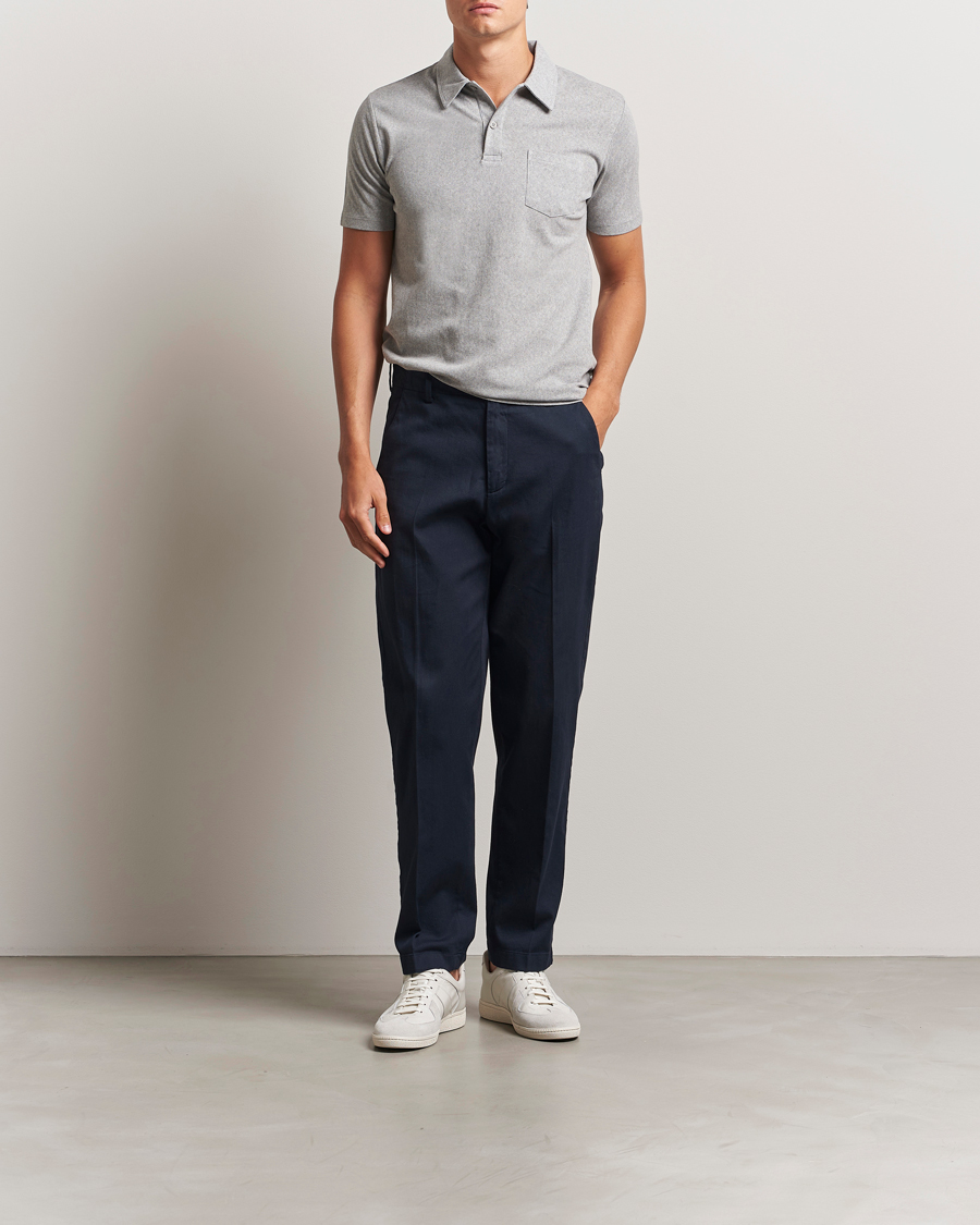 Homme | Polos | Sunspel | Riviera Polo Shirt Grey Melange